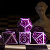 White with Purple rregular Pattern Fill: 7-Piece Acrylic Dice Set