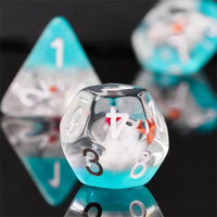 White Duck Red Hat on Blue 7-Dice Set w/White Numbers Dnd Dice Set