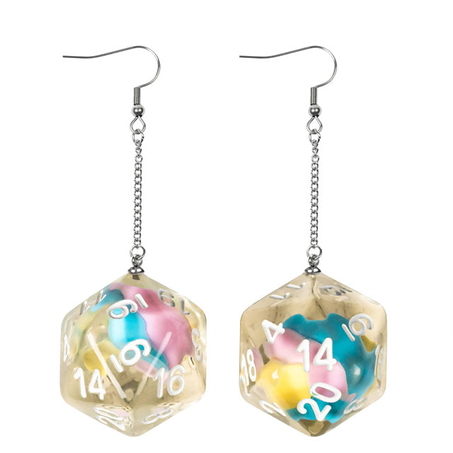 Dice Earrings: D20 Dice w/Colorful Inclusion Nerdy RPG Jewelry