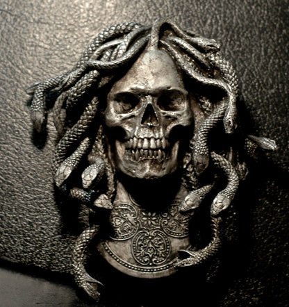 Medusa Skull Wall Plaque, Hand Painted Resin Sculpture | Mythic Gothic Wall Art | Medusa Skull Plaque for Gothic and Fantasy Home Decor