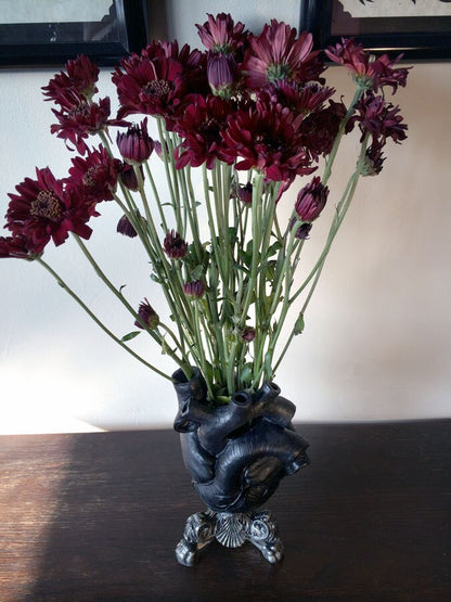 Anatomical Heart Vase, Black Finish | Unique Gothic Home Decor | Resin Sculpture Flower Vase, Medical Gift and Gothic Home Decor