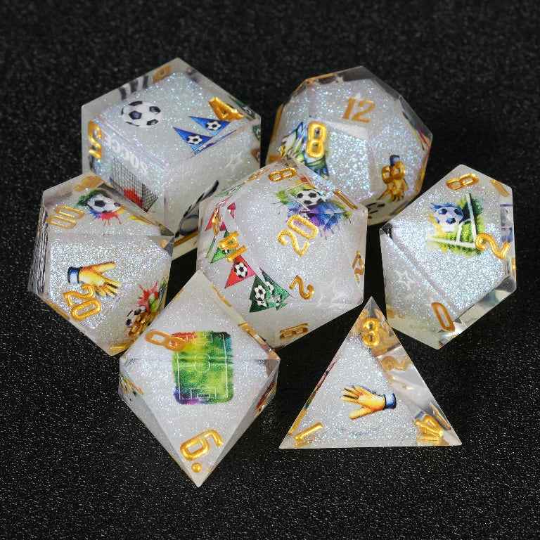 Football-Themed Resin Dice Set for D&D + Gold Lettering