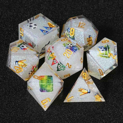 Football-Themed Resin Dice Set for D&D + Gold Lettering