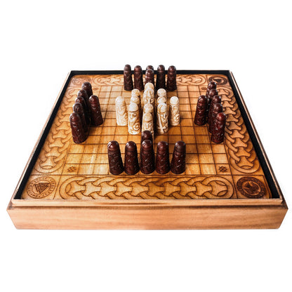 Hnefatafl Viking Chess Set - Handcrafted Teakwood Board with Ox-Bone Pieces