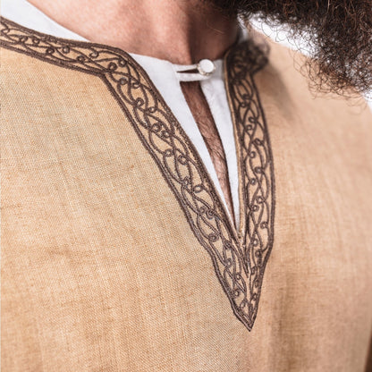 Norse Linen Tunic - Hand-Woven Viking Medieval Tunic with Embroidery