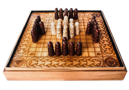 Hnefatafl Viking Chess Set - Handcrafted Teakwood Board with Ox-Bone Pieces