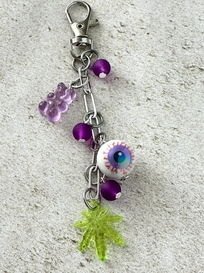 Marijuana Lover Gummy Bear Bloodshot Eyeball Bag Charm Keychain