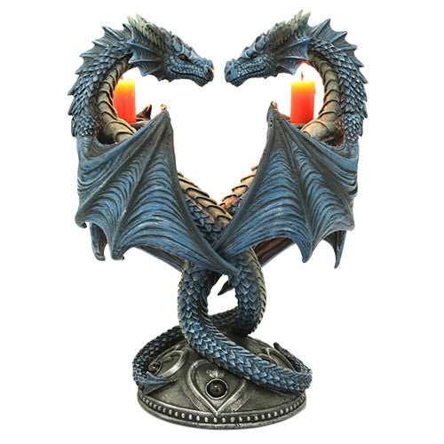 Double Dragon Heart Candleholder – Cold Cast Resin Fantasy Dragon Candle Decor