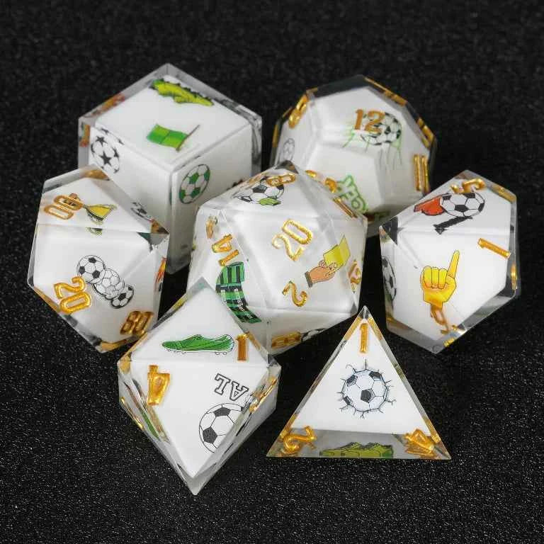 Football-Themed Resin Polyhedral D&D Dice Set+ Gold Lettering