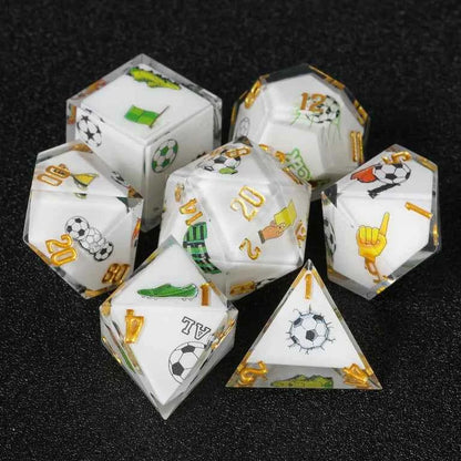 Football-Themed Resin Polyhedral D&D Dice Set+ Gold Lettering