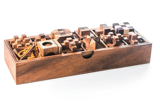 12 Wooden Mechanical Puzzle Set - Escape Room Brain Teaser Gift Box