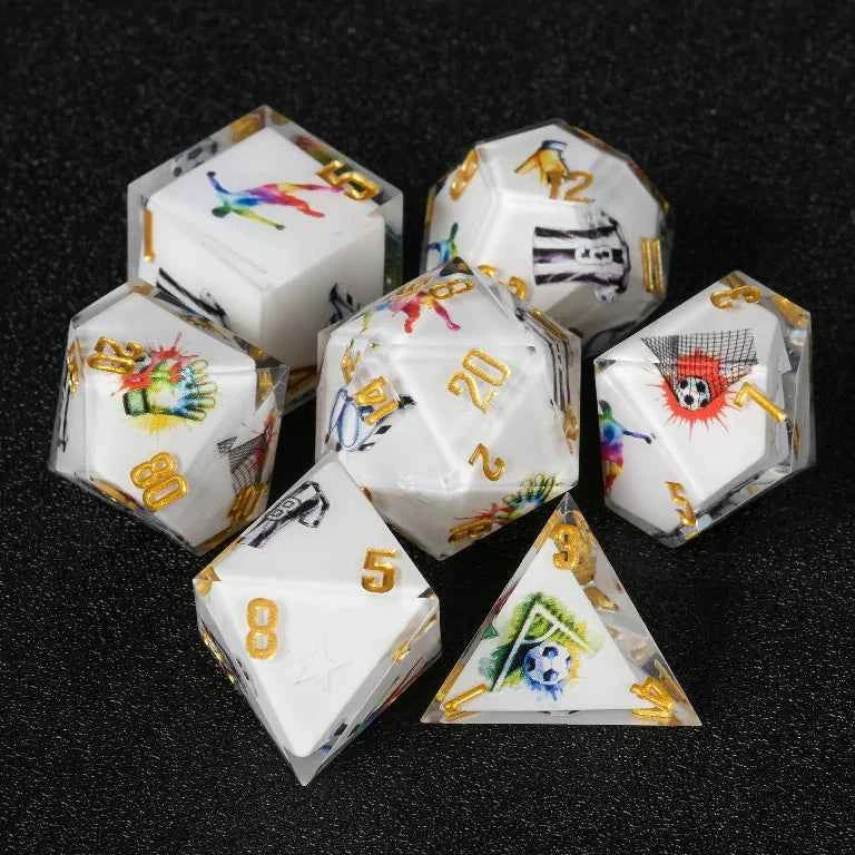 Football-Themed Resin Dice Set for D&D + Gold Lettering