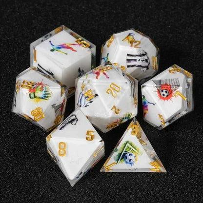 Football-Themed Resin Dice Set for D&D + Gold Lettering