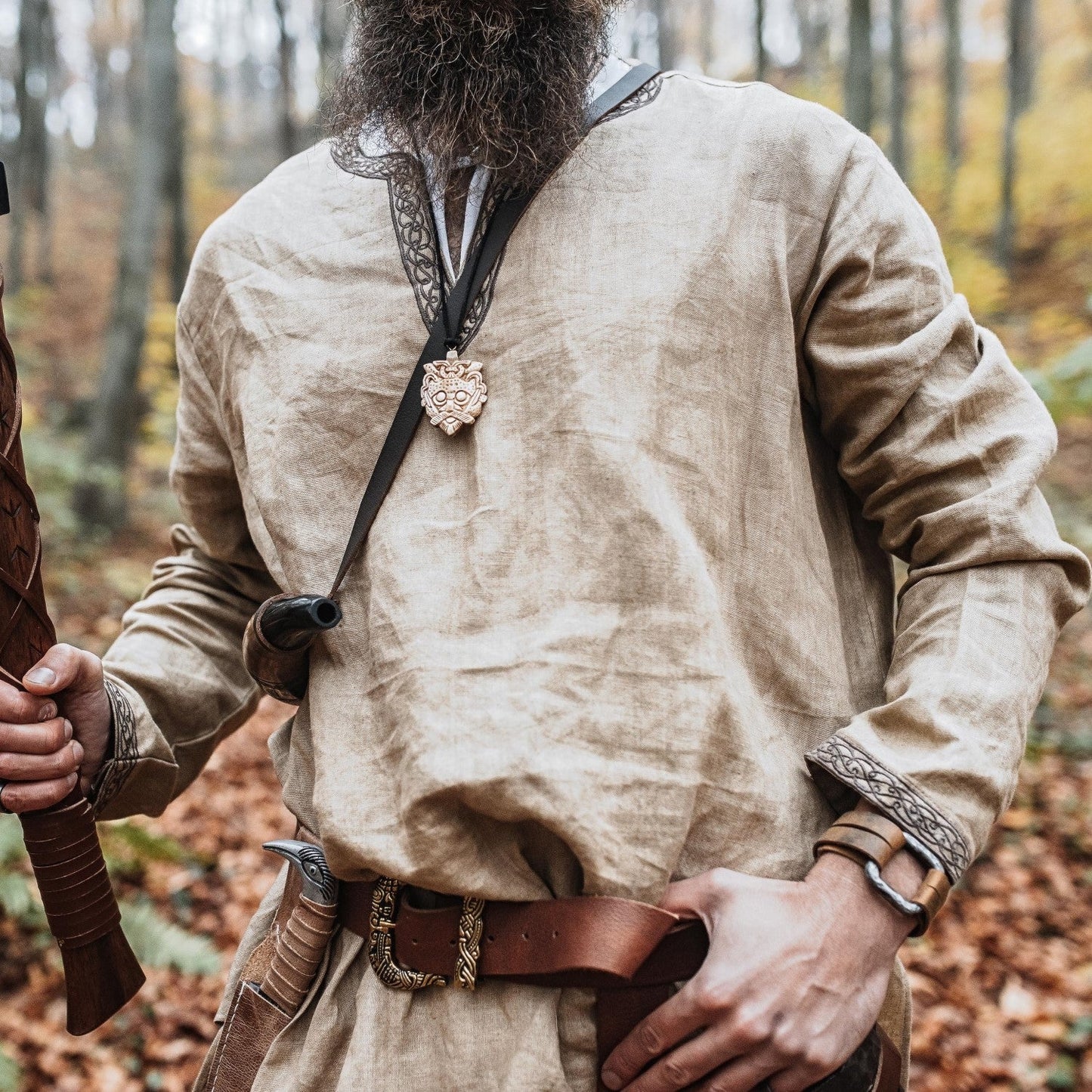 Norse Linen Tunic - Hand-Woven Viking Medieval Tunic with Embroidery