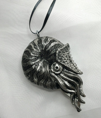 Nautilus Ornament, Hand Painted Resin Sculpture | Nautical Sea Creature Figurine | Ocean Themed Nautilus Ammonite Ornament for Holiday Decor
