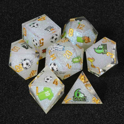 Football-Themed Resin Polyhedral D&D Dice Set+ Gold Lettering
