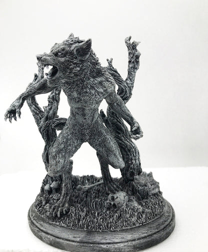 Werewolf Statue, Hand Painted Grayscale Resin Sculpture | Gothic Halloween Legendary Monster Figurine | Dark Art for Spooky Home Decor