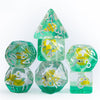 Gold Fish Green 7-Dice Dnd Dice | Glitter w/White Numbers Set