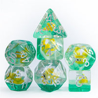 Gold Fish Green 7-Dice Dnd Dice | Glitter w/White Numbers Set
