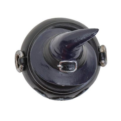 Black Cat on Cauldron Trinket Box – Witch Hat Cat Resin Figurine & Halloween Decor