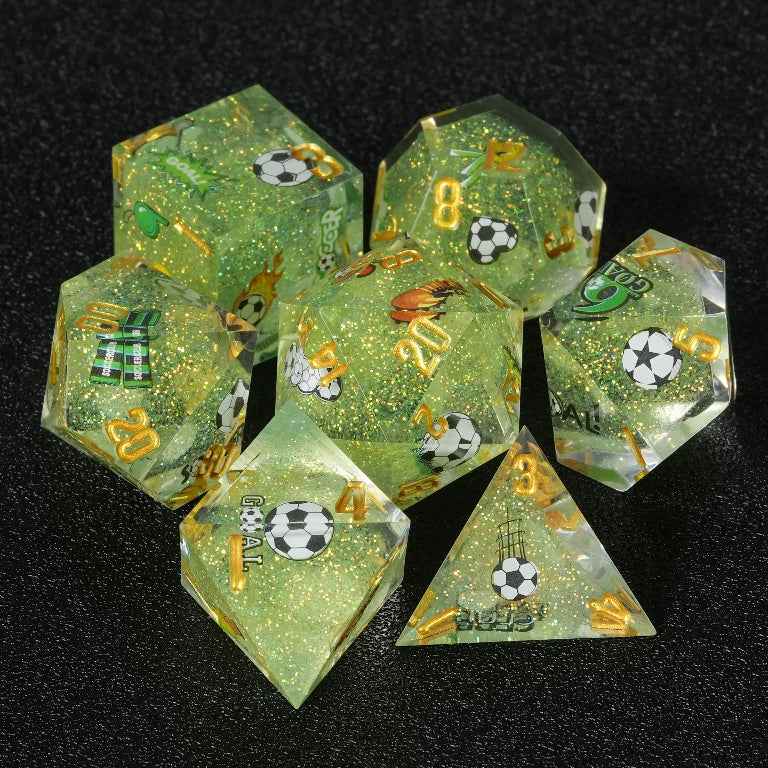 Football-Themed Resin Polyhedral D&D Dice Set+ Gold Lettering