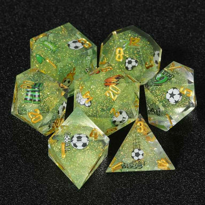 Football-Themed Resin Polyhedral D&D Dice Set+ Gold Lettering