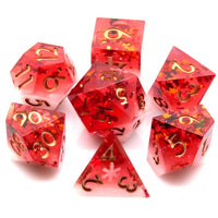 Translucent Red on Opaque White w/Foil Flakes 7-Dice Set Resin Sharp Edge RPG DND