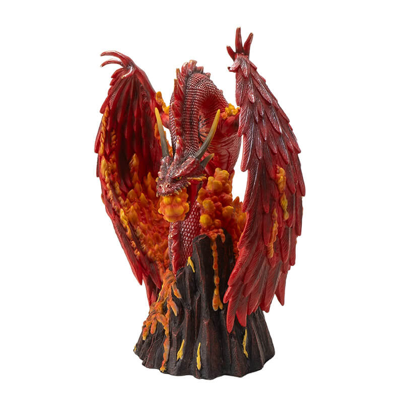 Asher Fire Dragon Figurine - Derek W. Frost Red Dragon & Volcano Resin Statue