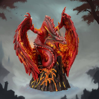 Asher Fire Dragon Figurine - Derek W. Frost Red Dragon & Volcano Resin Statue