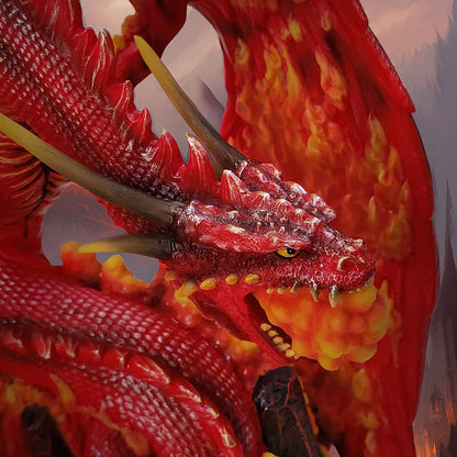 Asher Fire Dragon Figurine - Derek W. Frost Red Dragon & Volcano Resin Statue