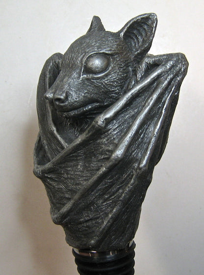 Fruit Bat Wine Stopper, Hand Painted Resin Sculpture | Gothic Art Barware| Mythical Bat Bottle Stopper, Fantasy Gothic Wine and Barware Gift