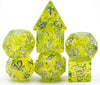 Green Cloud Brocade Powder 7-Dice Dnd Dice | Glitter w/Silver Numbers Set