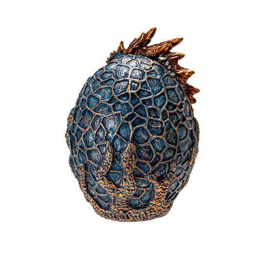 Blue & Gold Dragon Hatchling in Egg Figurine – Hand-Painted Cold Cast Bronze Fantasy Decor