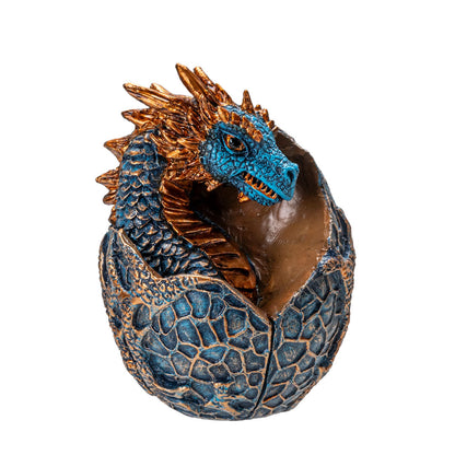 Blue & Gold Dragon Hatchling in Egg Figurine – Hand-Painted Cold Cast Bronze Fantasy Decor