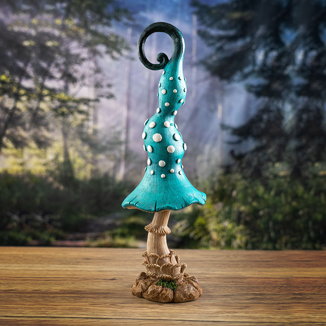 Whimsical Blue Garden Mushroom Figurine – 17.2-Inch Resin Toadstool Fairy Display Decor