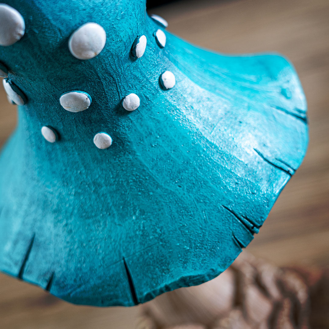 Whimsical Blue Garden Mushroom Figurine – 17.2-Inch Resin Toadstool Fairy Display Decor