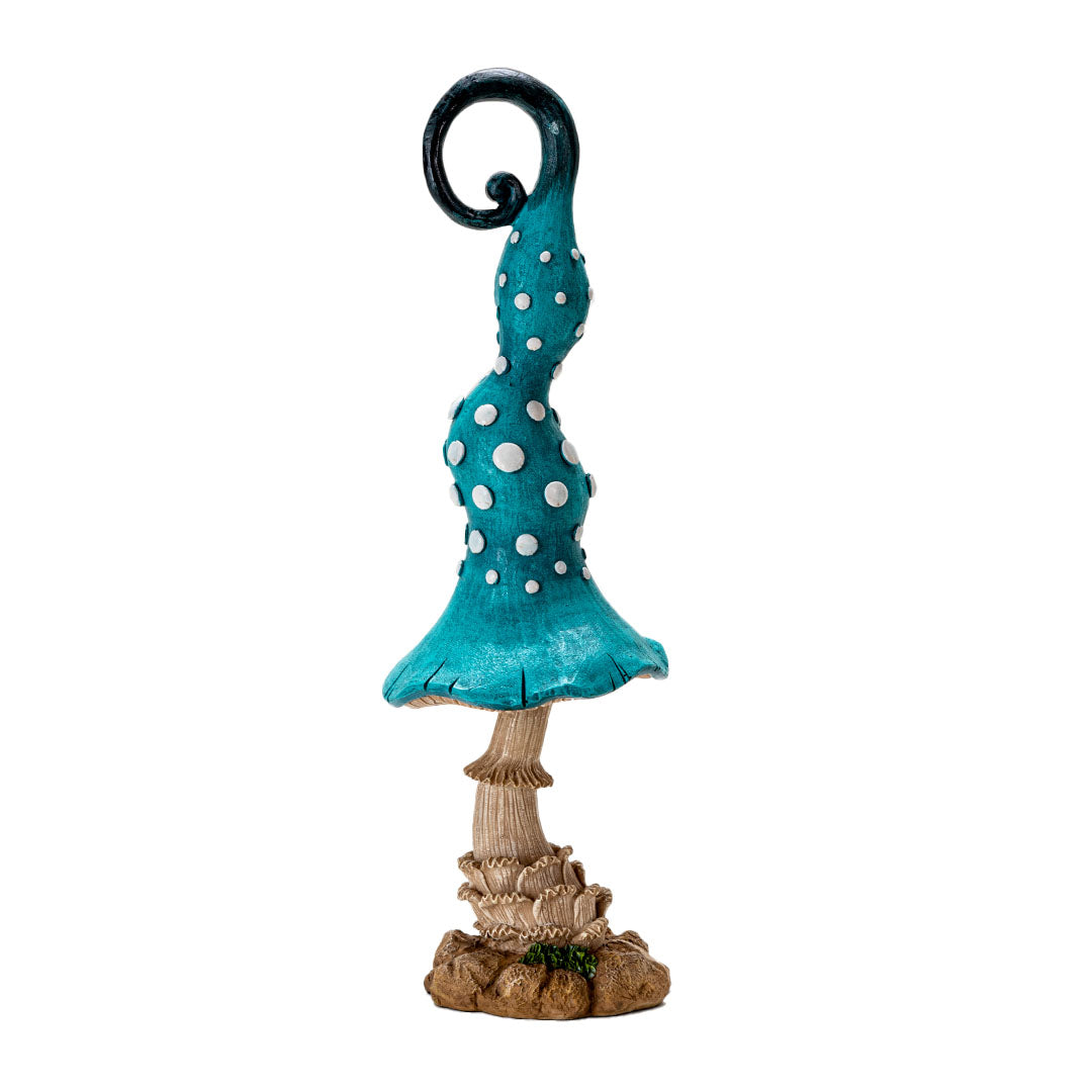 Whimsical Blue Garden Mushroom Figurine – 17.2-Inch Resin Toadstool Fairy Display Decor