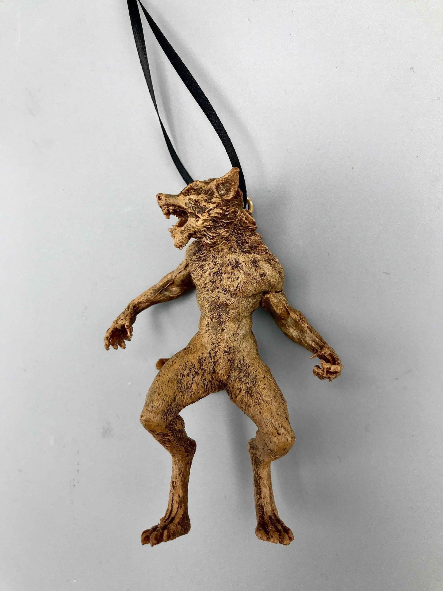 Werewolf Ornament, Brown, Hand Painted Resin Sculpture | Gothic Halloween Legendary Monster | Dark Folklore for Spooky Holiday Ornament