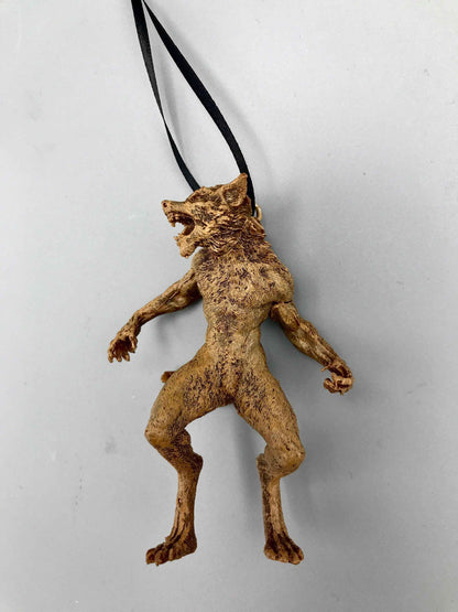 Werewolf Ornament, Brown, Hand Painted Resin Sculpture | Gothic Halloween Legendary Monster | Dark Folklore for Spooky Holiday Ornament
