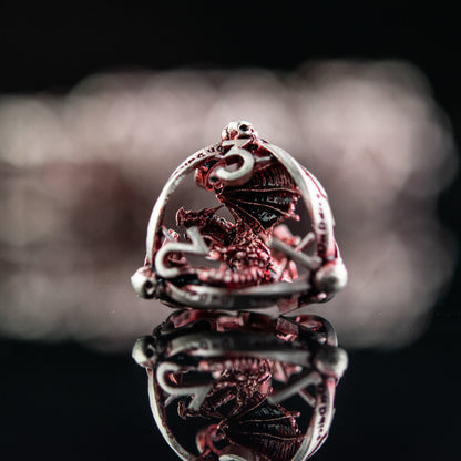 Draco Immortui Hollow Metal Dice Set - Red and Silver with Free Velvet Bag