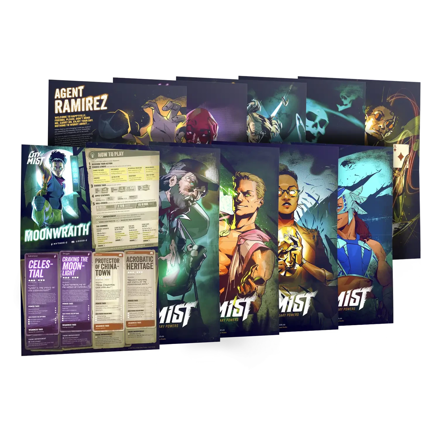 Character Folio Pack 2 — 10 City of Mist Pregen Character Folios