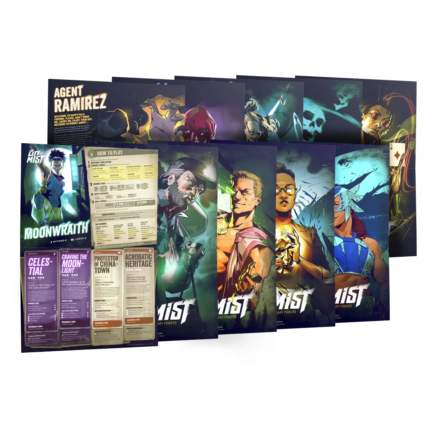 Character Folio Pack 2 — 10 City of Mist Pregen Character Folios