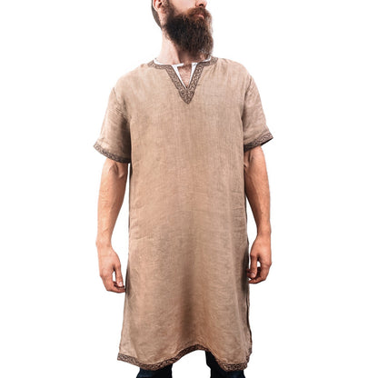 Norse Linen Tunic - Hand-Woven Viking Medieval Tunic with Embroidery