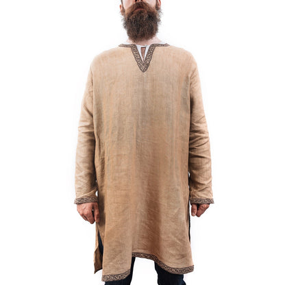 Norse Linen Tunic - Hand-Woven Viking Medieval Tunic with Embroidery