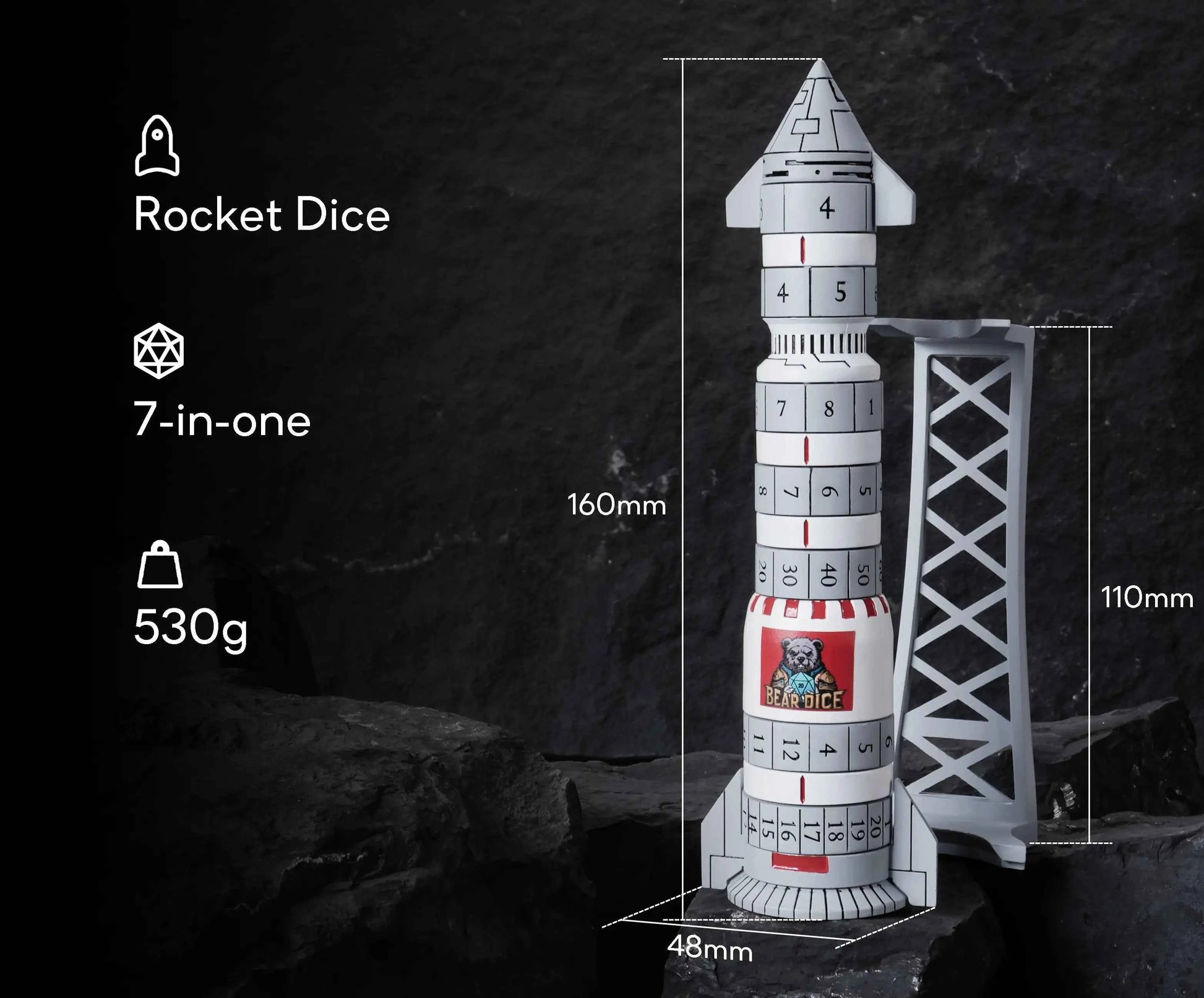 Kickstarter Dice - Metal Rocket Dice 7-in-1 Spinning Metal Dice Set