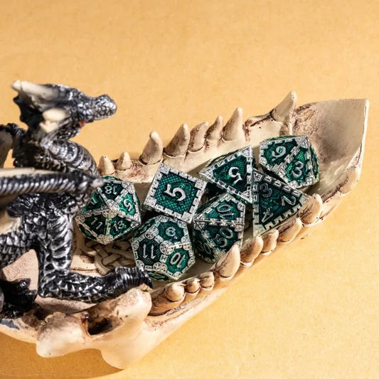 Silver Green Dragon Metal Dice Set | Premium D&D Metal Dice by Revenant Foundry