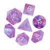 Resin Galaxy Purple 7-Dice Dnd Dice | Glitter w/Silver Numbers Set