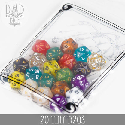 20 Tiny D20s – Miniature Dice Set for Counters, Tokens & RPG Gaming