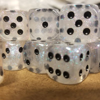 The Time Walker | Clear Glitter 16mm d6 Dice w/Black