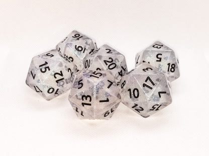 The Time Walker | Clear Glitter 34mm d20 CHONK RPG Dice Set w/Black